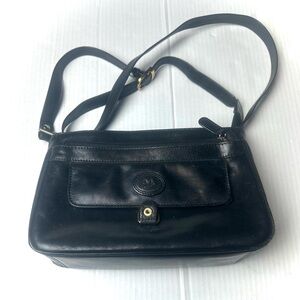 Vintage Mouflon Sacs Canada Cross Body Purse Hand Bag Black Leather Front Pocket